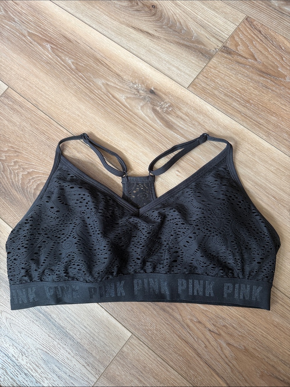 PINK Victoria's Secret Black Eyelet Racerback Wireless Bralette